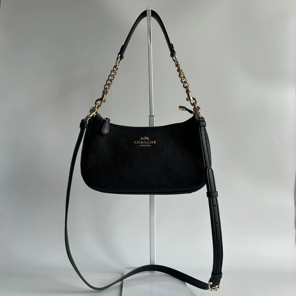 Coach Teri Black Pebbled Leather Shoulder Bag CV934 Excellent - Picture 1 of 7